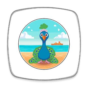 Pfau-Cartoon-Yoga-Strand-Sommer-Illustration - Viereckiger Kühlschrankmagnet - Weiß - Vorne