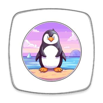 Pinguin-Cartoon-Yoga-Strand-Sommer-Illustration - Viereckiger Kühlschrankmagnet - Weiß - Vorne