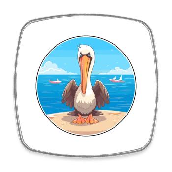 Pelican Cartoon Yoga Beach Summer Illustration - Square fridge magnet - white - Front
