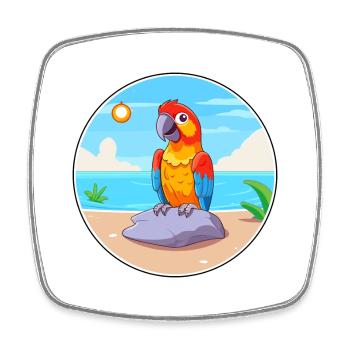 Papagei-Cartoon-Yoga-Strand-Sommer-Illustration - Viereckiger Kühlschrankmagnet - Weiß - Vorne