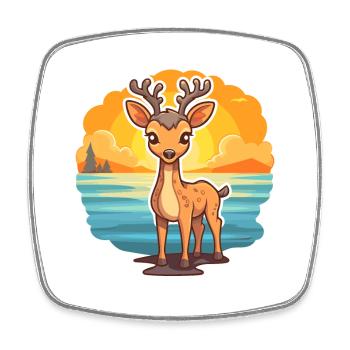 Deer Funny Cartoon Kawaii Beach Illustration - Square fridge magnet - white - Front