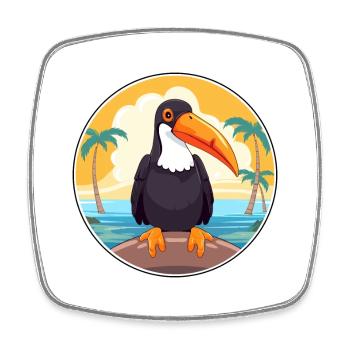 Toucan Cartoon Yoga Beach Summer Illustration - Square fridge magnet - white - Front