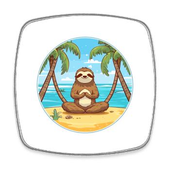 Paresseux Cartoon Yoga Plage Illustration D’été - Magnet carré - blanc - Devant