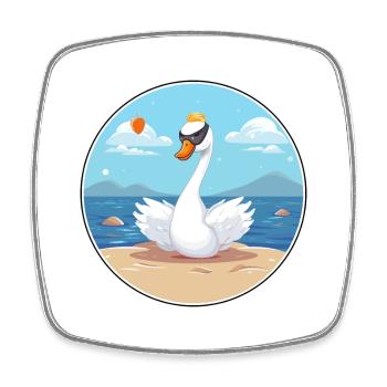 Schwan Cartoon Yoga Strand Sommer Illustration - Viereckiger Kühlschrankmagnet - Weiß - Vorne