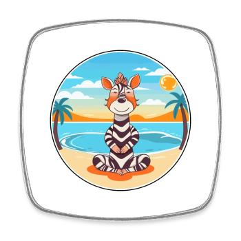 Zebra-Cartoon-Yoga-Strand-Sommer-Illustration - Viereckiger Kühlschrankmagnet - Weiß - Vorne