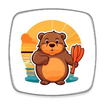 Biber-lustige Cartoon-Kawaii-Strand-Illustration - Viereckiger Kühlschrankmagnet - Weiß - Vorne