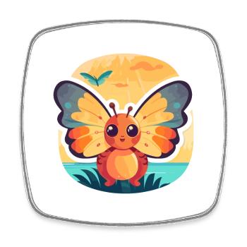 Schmetterling, lustige Cartoon-Kawaii-Strand-Illustration - Viereckiger Kühlschrankmagnet - Weiß - Vorne