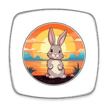 Hase, lustige Cartoon-Kawaii-Strand-Illustration - Viereckiger Kühlschrankmagnet - Weiß - Vorne