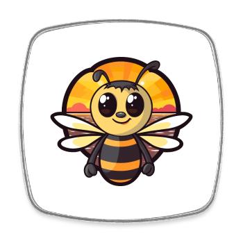 Bee Funny Cartoon Kawaii Beach Illustration - Square fridge magnet - white - Front