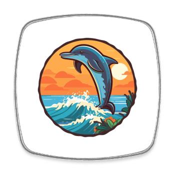 Delfin Lustige Karikatur Kawaii Strand Illustration - Viereckiger Kühlschrankmagnet - Weiß - Vorne