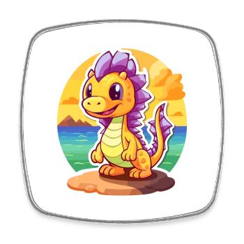 Dragon Funny Cartoon Kawaii Beach Illustration - Square fridge magnet - white - Front