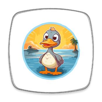 Duck Funny Cartoon Kawaii Beach Illustration - Square fridge magnet - white - Front