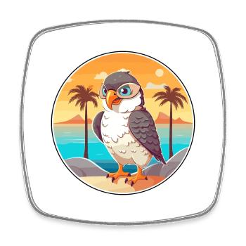 Falcon Funny Cartoon Kawaii Beach Illustration - Square fridge magnet - white - Front