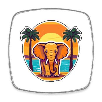 Elephant Funny Cartoon Kawaii Beach Illustration - Square fridge magnet - white - Front