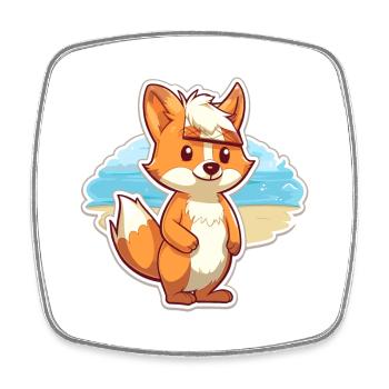 Fuchs, lustige Cartoon-Kawaii-Strand-Illustration - Viereckiger Kühlschrankmagnet - Weiß - Vorne