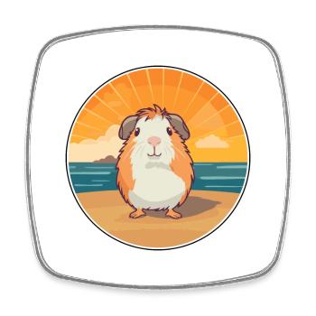 Guinea Pig Funny Cartoon Kawaii Beach Illustration - Square fridge magnet - white - Front