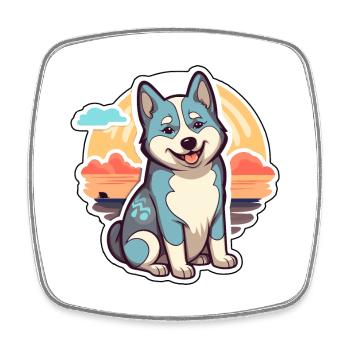 Husky Hund Lustige Karikatur Kawaii Strand Illustration - Viereckiger Kühlschrankmagnet - Weiß - Vorne
