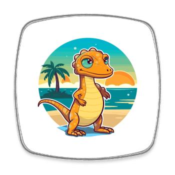 Lizard Funny Cartoon Kawaii Beach Illustration - Square fridge magnet - white - Front