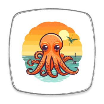 Oktopus Lustige Karikatur Kawaii Strand Illustration - Viereckiger Kühlschrankmagnet - Weiß - Vorne