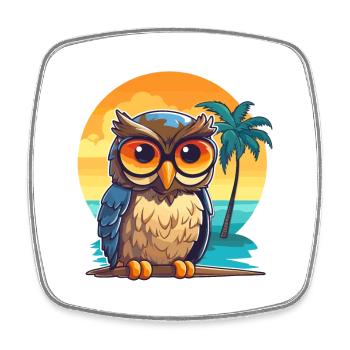Eule lustige Karikatur Kawaii Strand Illustration - Viereckiger Kühlschrankmagnet - Weiß - Vorne