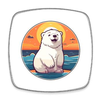 Polar Bear Funny Cartoon Kawaii Beach Illustration - Square fridge magnet - white - Front