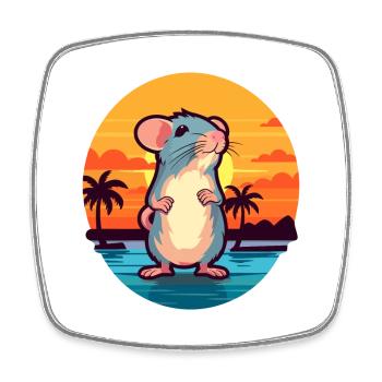 Ratte Lustige Karikatur Kawaii Strand Illustration - Viereckiger Kühlschrankmagnet - Weiß - Vorne