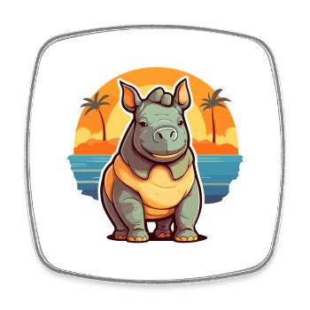 Nashorn Lustige Karikatur Kawaii Strand Illustration - Viereckiger Kühlschrankmagnet - Weiß - Vorne