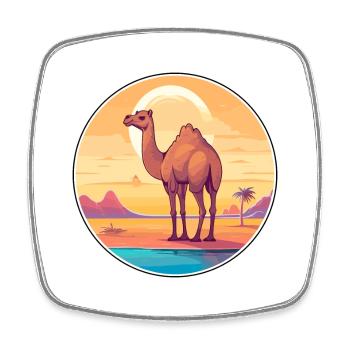 Camel Funny Cartoon Kawaii Beach Illustration - Square fridge magnet - white - Front