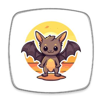 Bat Funny Cartoon Kawaii Beach Illustration - Square fridge magnet - white - Front
