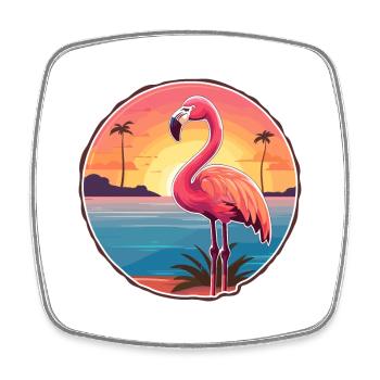 Flamingo Funny Cartoon Kawaii Beach Illustration - Square fridge magnet - white - Front