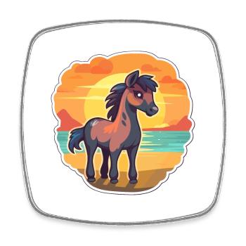 Pferd, lustig, Karikatur, Kawaii, Strand, Illustration - Viereckiger Kühlschrankmagnet - Weiß - Vorne