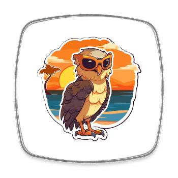 Hawk Funny Cartoon Kawaii Beach Illustration - Square fridge magnet - white - Front
