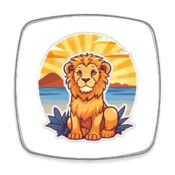 Lion Drôle Dessin Animé Kawaii Plage Illustration - Magnet carré - blanc - Devant
