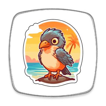 Cuckoo Funny Cartoon Kawaii Beach Illustration - Square fridge magnet - white - Front