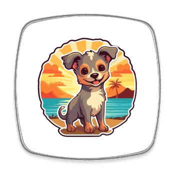 Hund lustige Karikatur Kawaii Strand Illustration - Viereckiger Kühlschrankmagnet - Weiß - Vorne