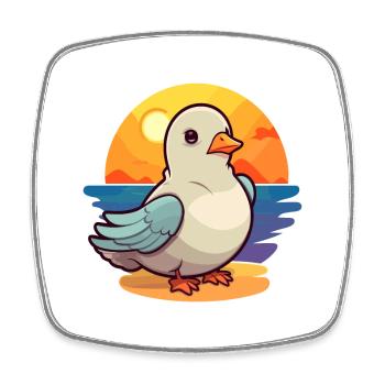 Dove Funny Cartoon Kawaii Beach Illustration - Square fridge magnet - white - Front