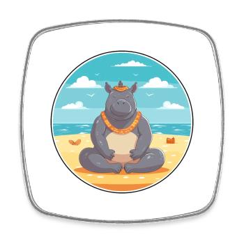 Rhino Cartoon Yoga Beach Summer Illustration - Square fridge magnet - white - Front