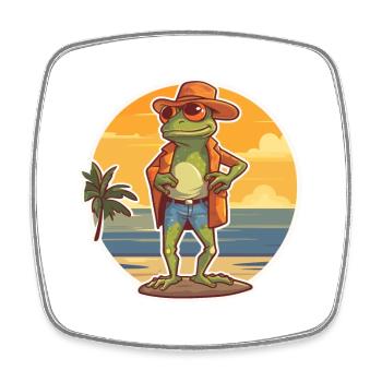 Frosch Lustige Karikatur Kawaii Strand Illustration - Viereckiger Kühlschrankmagnet - Weiß - Vorne
