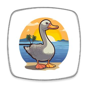 Gans lustige Karikatur Kawaii Strand Illustration - Viereckiger Kühlschrankmagnet - Weiß - Vorne