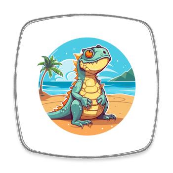 Iguana Funny Cartoon Kawaii Beach Illustration - Square fridge magnet - white - Front