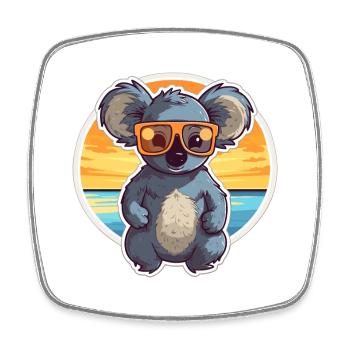 Koala Funny Cartoon Kawaii Beach Illustration - Square fridge magnet - white - Front
