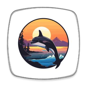 Orque drôle de dessin animé kawaii plage illustration - Magnet carré - blanc - Devant