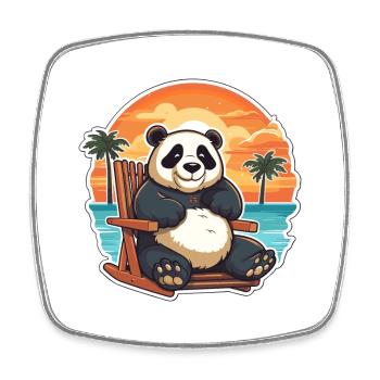 Panda Lustige Karikatur Kawaii Strand Illustration - Viereckiger Kühlschrankmagnet - Weiß - Vorne