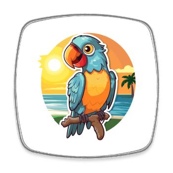 Perroquet drôle de dessin animé kawaii plage illustration - Magnet carré - blanc - Devant