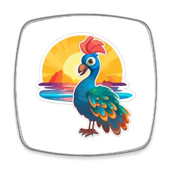 Peacock Funny Cartoon Kawaii Beach Illustration - Square fridge magnet - white - Front