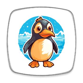 Pinguin Lustige Karikatur Kawaii Strand Illustration - Viereckiger Kühlschrankmagnet - Weiß - Vorne