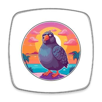 Pigeon drôle de dessin animé kawaii plage illustration - Magnet carré - blanc - Devant