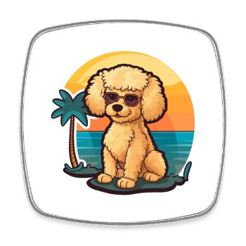 Pudel Hund Lustige Karikatur Kawaii Strand Illustration - Viereckiger Kühlschrankmagnet - Weiß - Vorne
