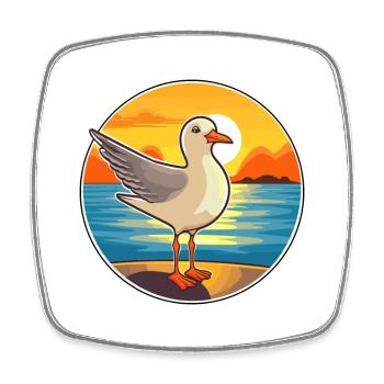 Seagull Funny Cartoon Kawaii Beach Illustration - Square fridge magnet - white - Front