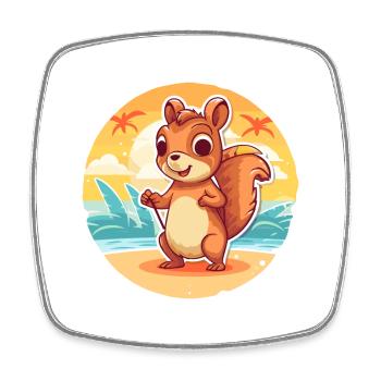 Écureuil drôle dessin animé kawaii plage illustration - Magnet carré - blanc - Devant